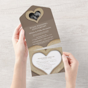 Invitación Todo En Uno 5º aniversario de bodas corazón de madera foto mar