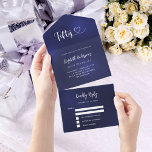 Invitación Todo En Uno 50.ª festividad de plata azul marino rsvp<br><div class="desc">Un fondo azul marino. El color azul es desigual. Personalice y agregue el nombre,  los detalles del fiesta,  la fecha RSVP,  la dirección de devolución y el nombre. Cincuenta con un corazón.</div>