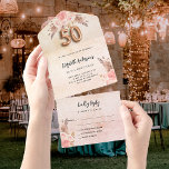 Invitación Todo En Uno 50 años pampas rosa de flores rosadas RSVP<br><div class="desc">Un marco rústico de color oro subió y degradado de color rosa oscuro,  decorado con flores rosadas y pasto de pampas. Personaliza y agrega tu nombre,  y los detalles. Letras de color negro. El número 50 está escrito con un tipo de letra subió de globos dorados.</div>