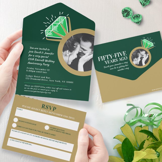 Invitación Todo En Uno 55.º aniversario boda del anillo de oro esmeralda (Subido por el creador)