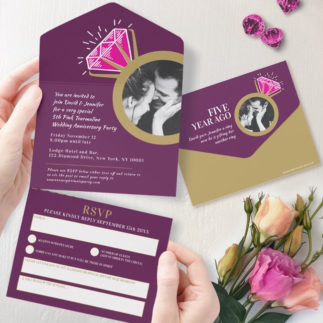 Invitación Todo En Uno 5.º boda fiesta  turmalina rosa (Subido por el creador)