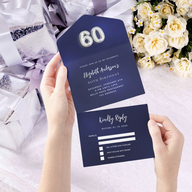 Invitación Todo En Uno 60.ª festividad de plata azul marino rsvp (Subido por el creador)
