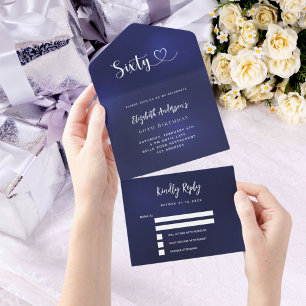 Invitación Todo En Uno 60.ª festividad de plata azul marino rsvp