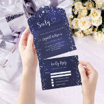 Invitación Todo En Uno 60.º cumpleaños estrellas de plata azul marino rsv<br><div class="desc">Un fondo azul marino,  decorado con estrellas. El color azul es desigual. Personalice y agregue el nombre,  los detalles del fiesta,  la fecha RSVP,  la dirección de devolución y el nombre. Sesenta está escrito con corazón.</div>