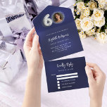 Invitación Todo En Uno 60.º cumpleaños foto de plata azul marino rsvp<br><div class="desc">Un fondo azul marino. El color azul es desigual. Personalice y agregue una foto,  nombre,  detalles del fiesta,  fecha RSVP,  dirección de retorno y nombre. El número 60 está escrito con un tipo de letra en globo en plata falsa.</div>