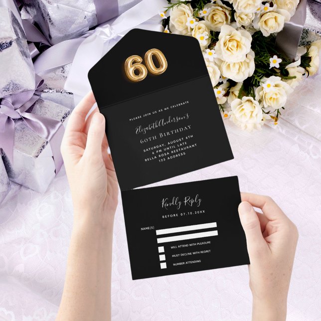 Invitación Todo En Uno 60.º rsvp de oro negro (Subido por el creador)