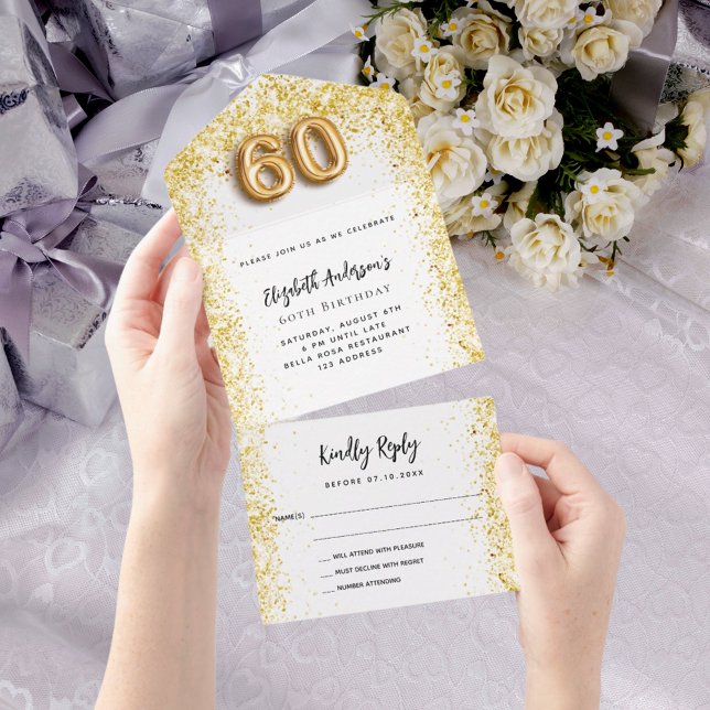 Invitación Todo En Uno 60 años fiesta de oro blanco RSVP (Subido por el creador)