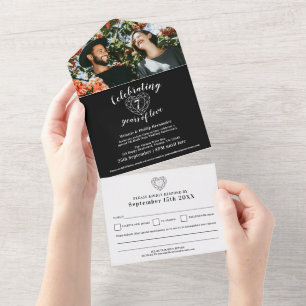 Invitación Todo En Uno 7º aniversario de bodas de ónix negro RSVP foto