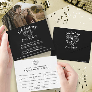 Invitación Todo En Uno 7º aniversario de bodas de ónix negro RSVP foto