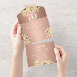 Invitación Todo En Uno 70.ª Rosa del Partido de los Años Oro Audaz Moda m