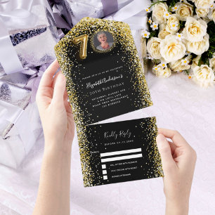 Invitación Todo En Uno 70 años foto de oro negro rsvp