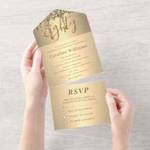 Invitación Todo En Uno 80.ª fiesta de cumpleaños Purpurina de oro Drip Mo