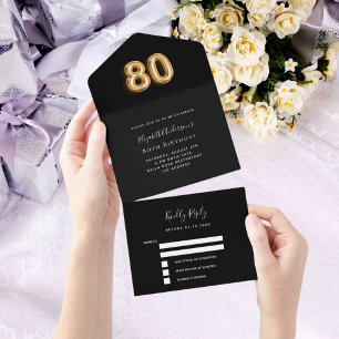 Invitación Todo En Uno 80.º rsvp de oro negro
