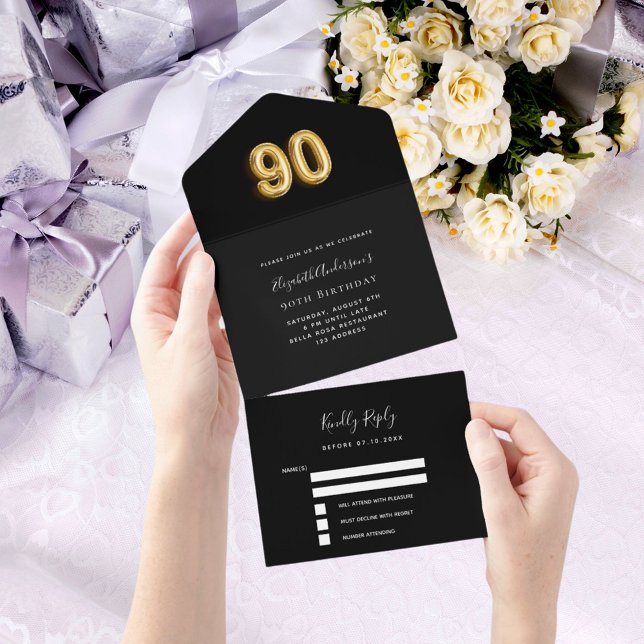 Invitación Todo En Uno 90.º rsvp de oro negro (Subido por el creador)