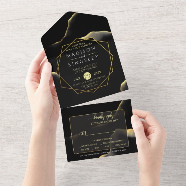 Invitación Todo En Uno Aceite de tinta negro y 💍 dorado moderno abstract (desgarro)