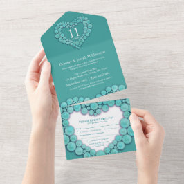 Invitación Todo En Uno Acto del aniversario del boda Turquesa de 11 años