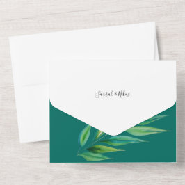 Invitación Todo En Uno Acuarela Azul Verde Océano Profundo Chic