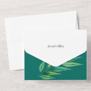 Invitación Todo En Uno Acuarela Azul Verde Océano Profundo Chic