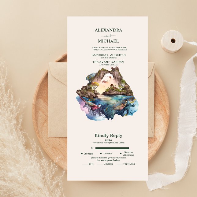 Invitación Todo En Uno Acuarela Boda de destino de grano de agua todo en  (Subido por el creador)