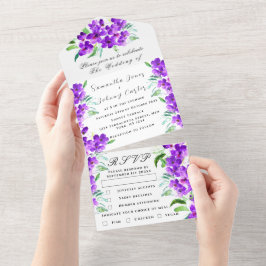 Invitación Todo En Uno Acuarela Boda de Floral Púrpura Lilac Botánico