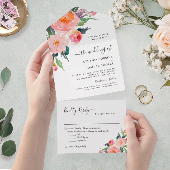 Invitación Todo En Uno Acuarela caprichosa Boda floral botánica (Subido por el creador)