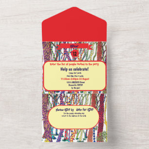 Invitación Todo En Uno Acuarela de cumpleaños del bosque loco