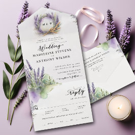Invitación Todo En Uno Acuarela de lavanda rústica Boda romántico moderno
