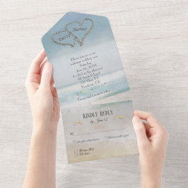 Invitación Todo En Uno Acuarela de Océano con Corazones