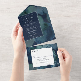 Invitación Todo En Uno Acuarela de resumen de esmeralda de la marina mode