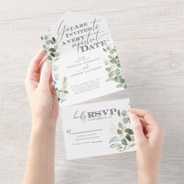 Invitación Todo En Uno Acuarela de vegetación de eucalipto  (desgarro)