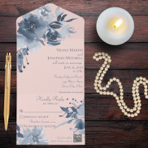 Acuarela Dusty Floral Azul en Rubor con código QR