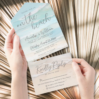 Invitación Todo En Uno Acuarela en la boda en la playa