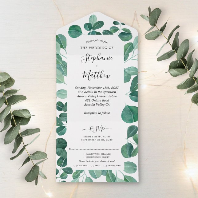 Invitación Todo En Uno Acuarela Eucalyptus deja Boda botánico (Subido por el creador)