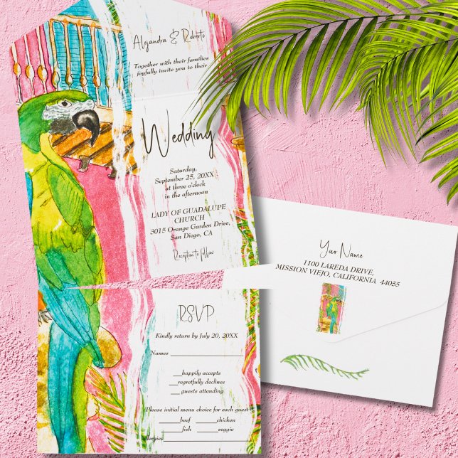 Invitación Todo En Uno Acuarela Exótica Boda caribeña exuberante (Subido por el creador)