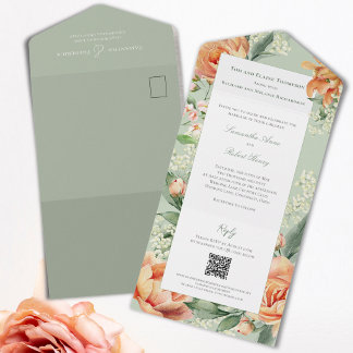 Invitación Todo En Uno Acuarela Floral Elegante Boda Todo En Uno