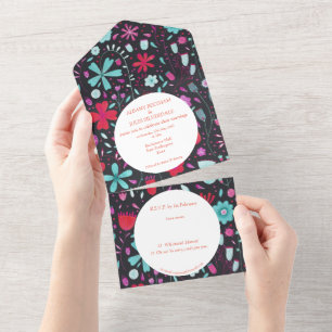 Invitación Todo En Uno Acuarela floral moderna oscura