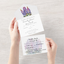 Acuarela Lupine y Montaña