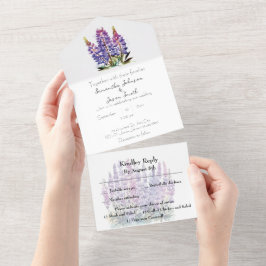 Invitación Todo En Uno Acuarela Lupine y Montaña