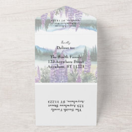 Invitación Todo En Uno Acuarela Lupine y Montaña