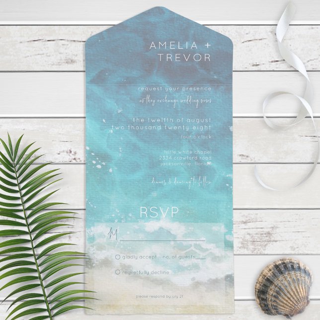 Invitación Todo En Uno Acuarela moderna Aqua Beach & Sea No Dinner (Subido por el creador)
