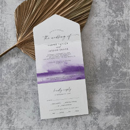 Invitación Todo En Uno Acuarela moderna | Boda morado