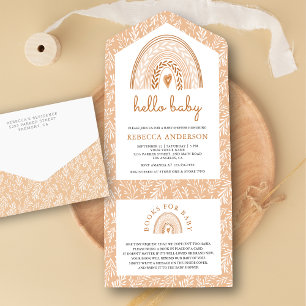 Invitación Todo En Uno Acuarela Rusthy Earthy Boho Rainbow Baby Shower