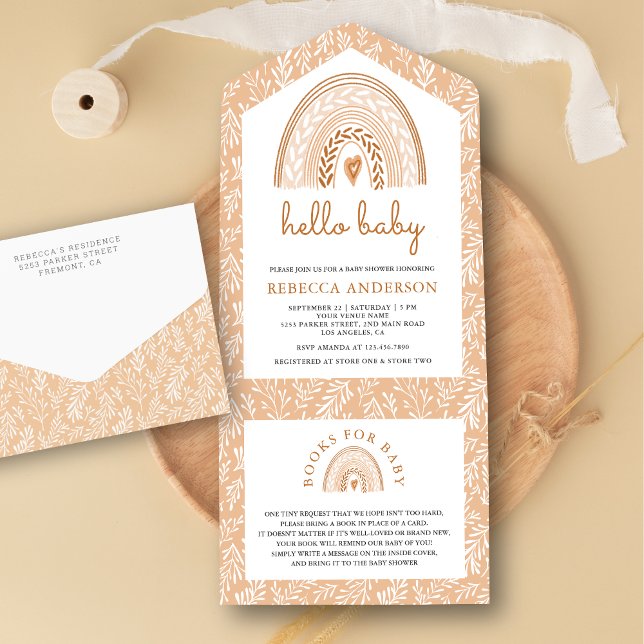 Invitación Todo En Uno Acuarela Rusthy Earthy Boho Rainbow Baby Shower (Subido por el creador)