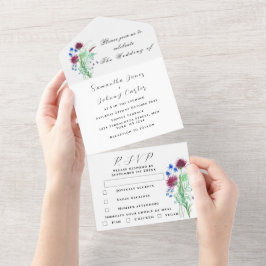 Invitación Todo En Uno Acuarela Thistle Botánico Boda floral simple