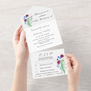 Invitación Todo En Uno Acuarela Thistle Botánico Boda floral simple
