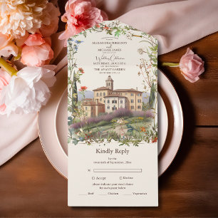 Invitación Todo En Uno Acuarela toscana Italia Boda de destino