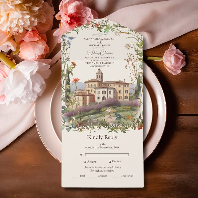 Invitación Todo En Uno Acuarela toscana Italia Boda de destino (Subido por el creador)