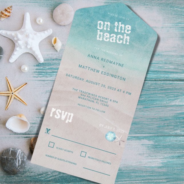 Invitación Todo En Uno Acuarela Tropical Beach Wedding (Subido por el creador)