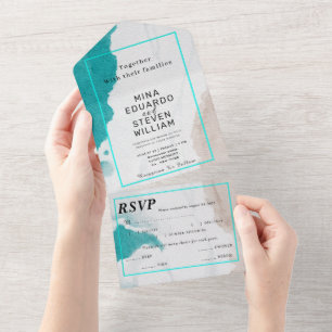 Invitación Todo En Uno Acuarela tropical Boda en Ocean Beach