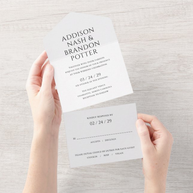 Invitación Todo En Uno Addison Black Gray Classic Elegant Wedding (desgarro)